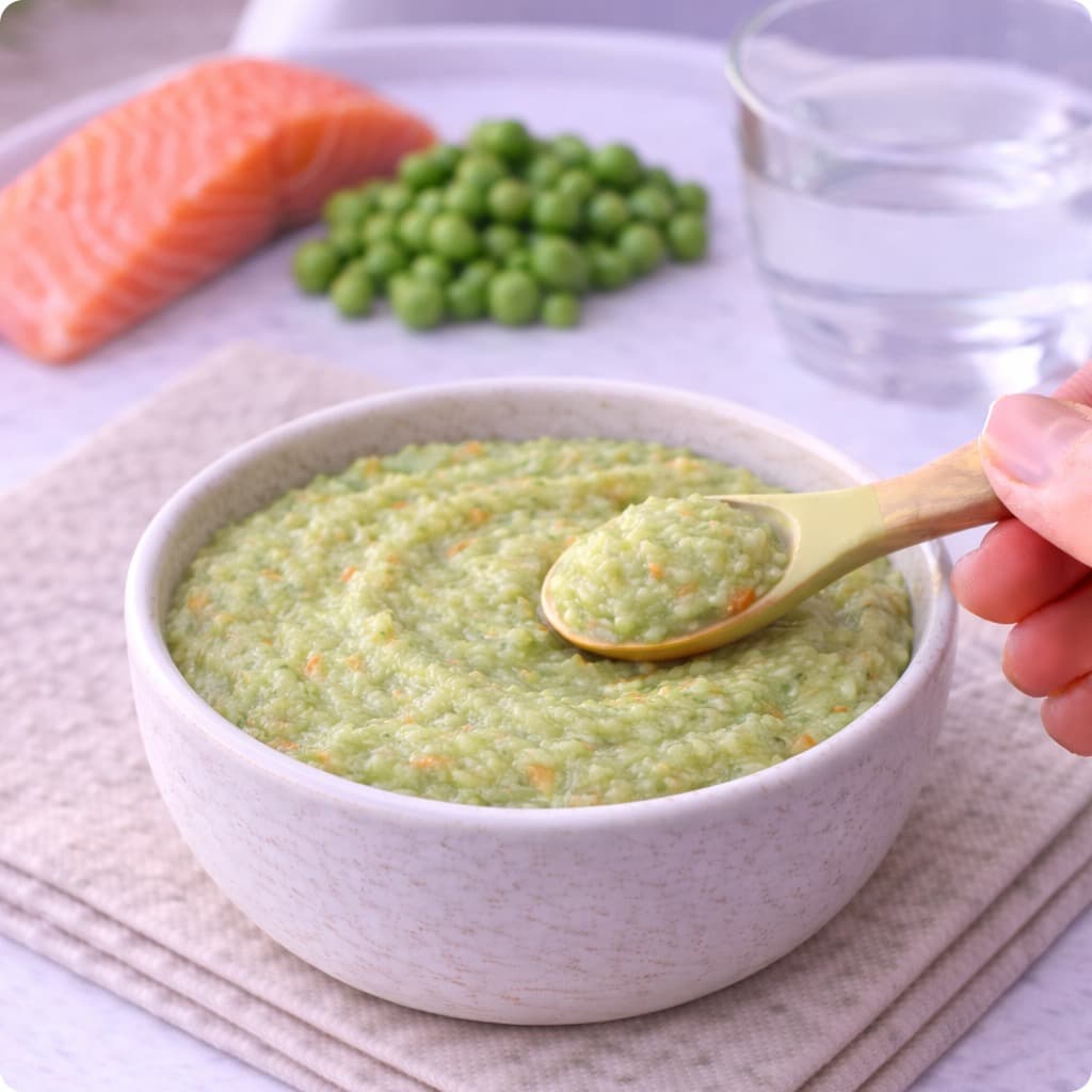 Purée saumon et petits pois