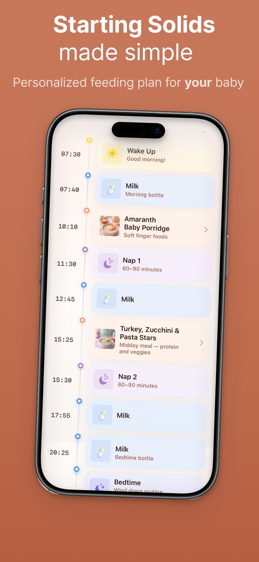 App Nibli mostrando ideas de desayuno para bebés y plan de alimentación personalizado