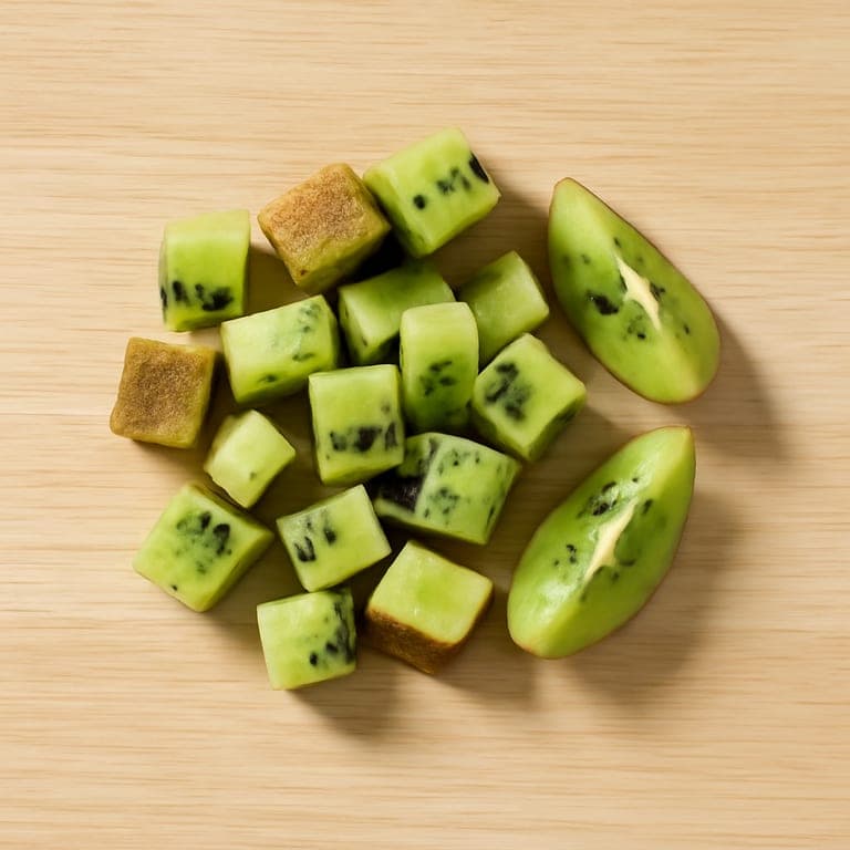 Cubos de kiwi con piel para alimentación complementaria dirigida por el bebé de 12 meses