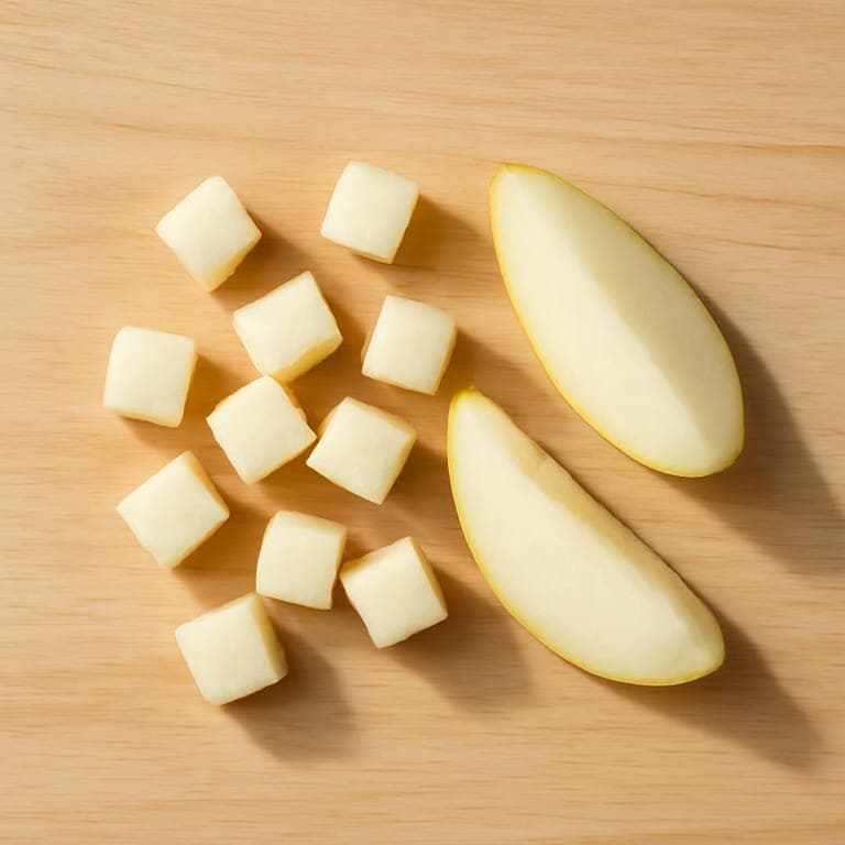 Cubos y láminas de pera para alimentación complementaria guiada por el bebé de 12 meses