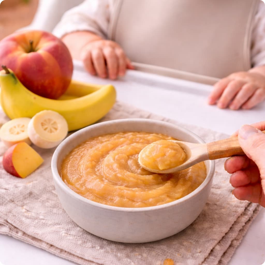 Purée banane et pêche