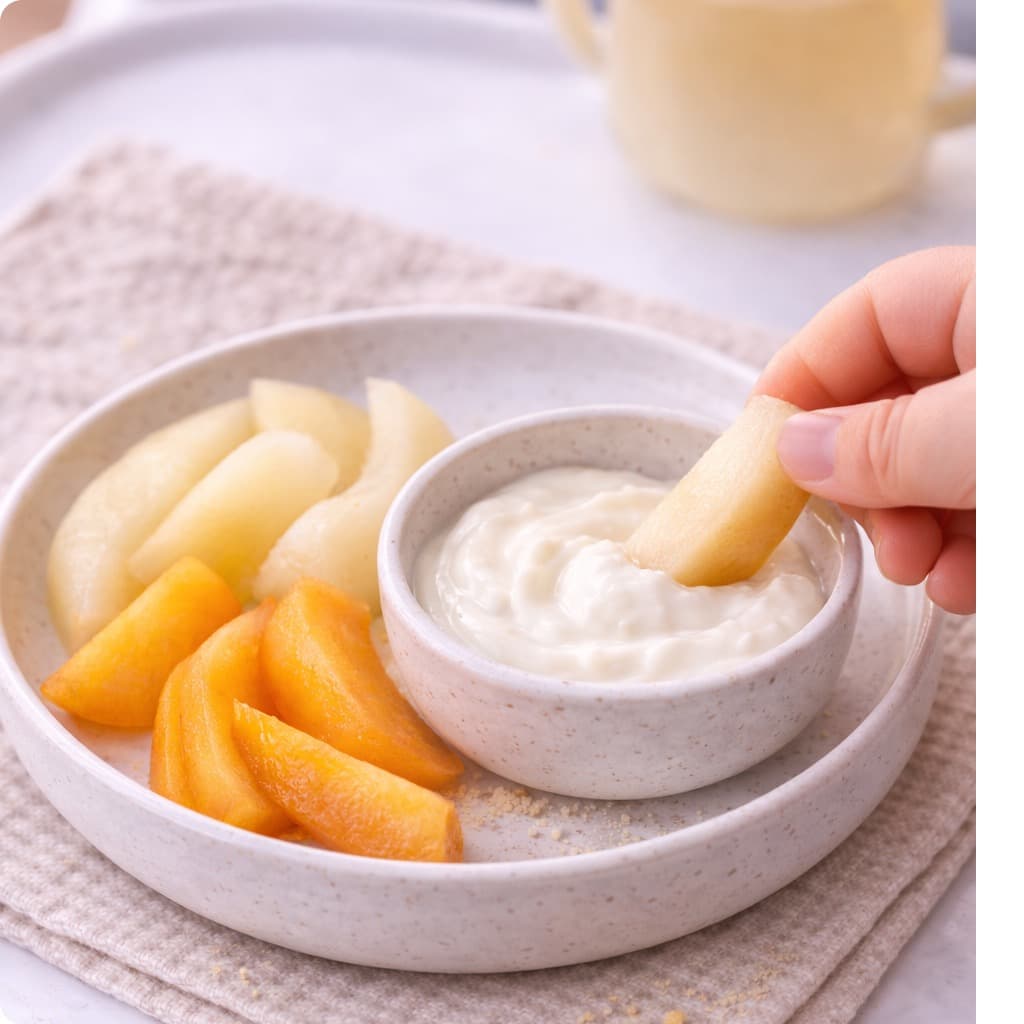 Quartiers de fruits et yaourt en dip